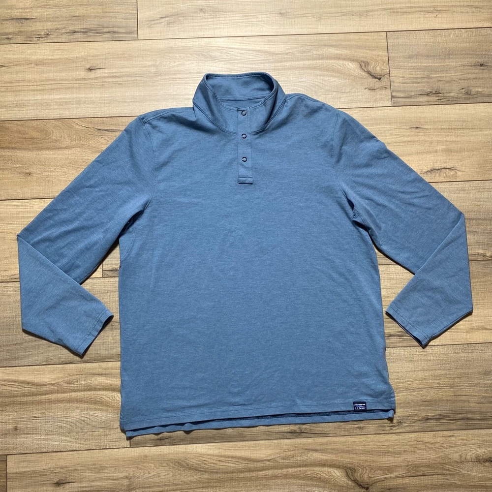 LL Bean Mens Pima Cotton Blend Allagash Henly Long Sleeve‎ Shirt Large Blue